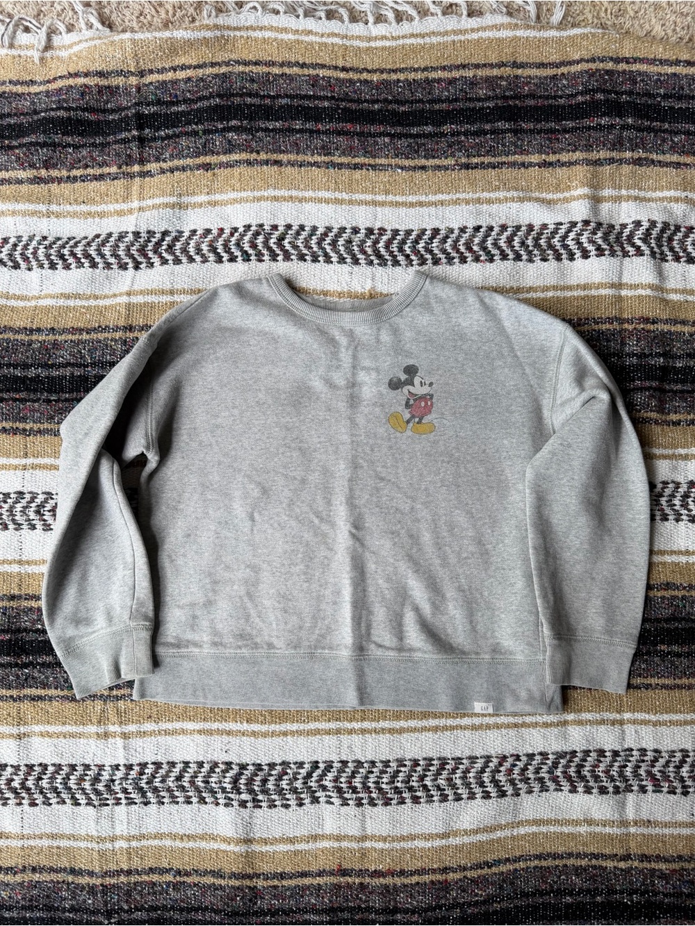 GAP Light Gray Crewneck Sweatshirt with Small Mickey Graphic